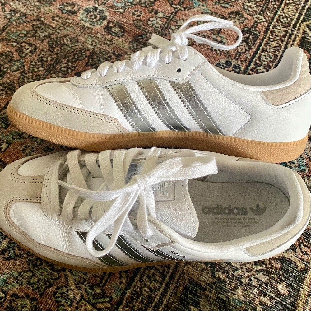 adidas White and Silver Athletic Shoes